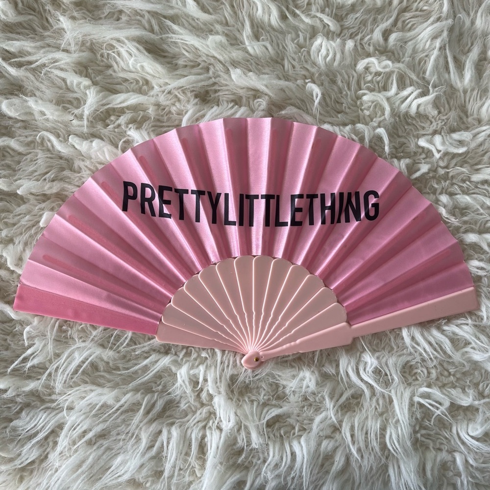 PrettyLittleThing Hot Pink Blush Pink Folding Hand Fan RARE!
